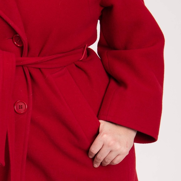 Mallia Fashions Ltd Vintage Double Breasted Red Pure Virgin Wool Long Pea Coat - Picture 8 of 13